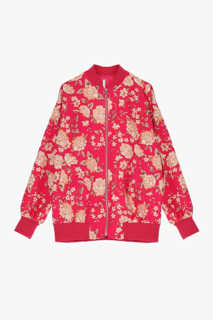 Giubbotto oversize fantasia floreale con zip