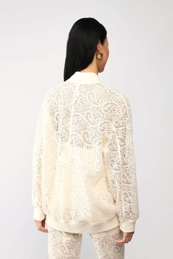 Giubbotto oversize monocolour lavorazione effetto pizzo con zip