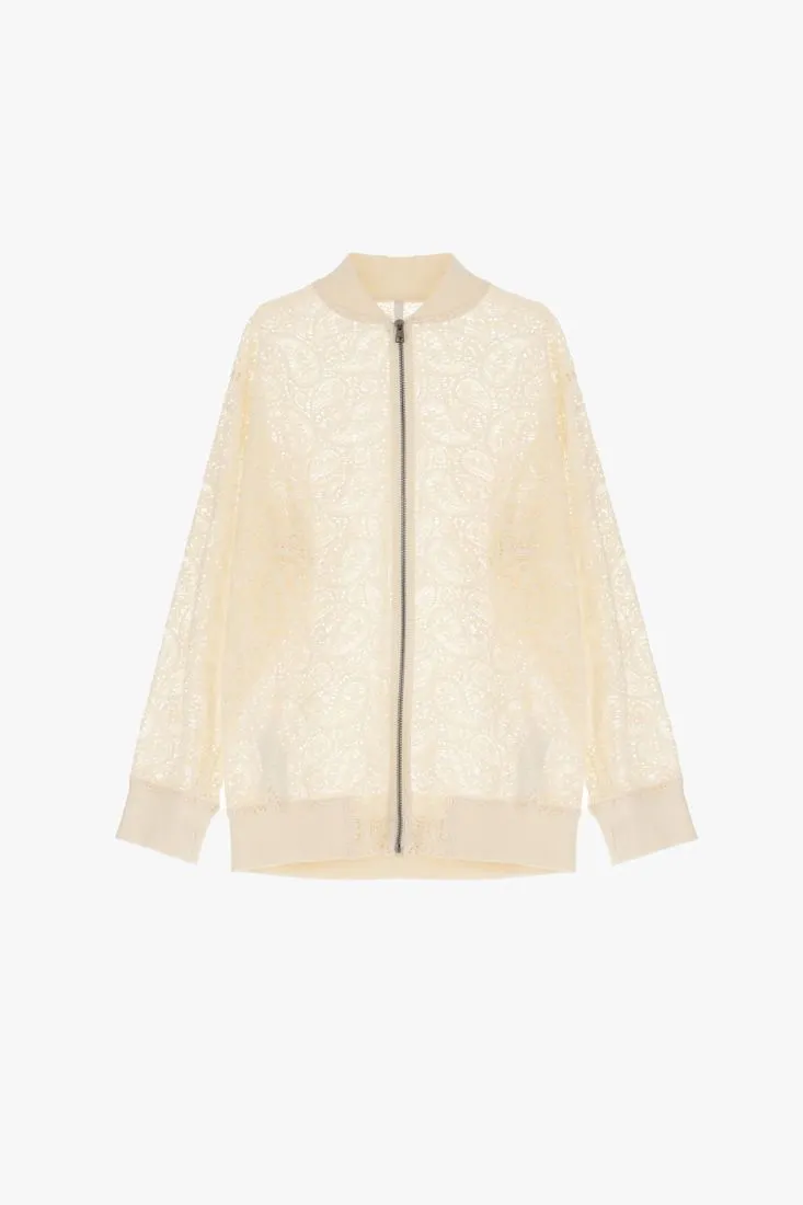 Giubbotto oversize monocolour lavorazione effetto pizzo con zip