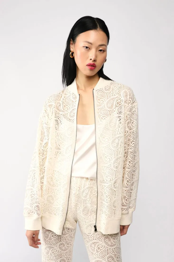 Giubbotto oversize monocolour lavorazione effetto pizzo con zip