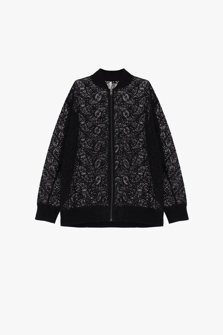 Giubbotto oversize monocolour lavorazione effetto pizzo con zip