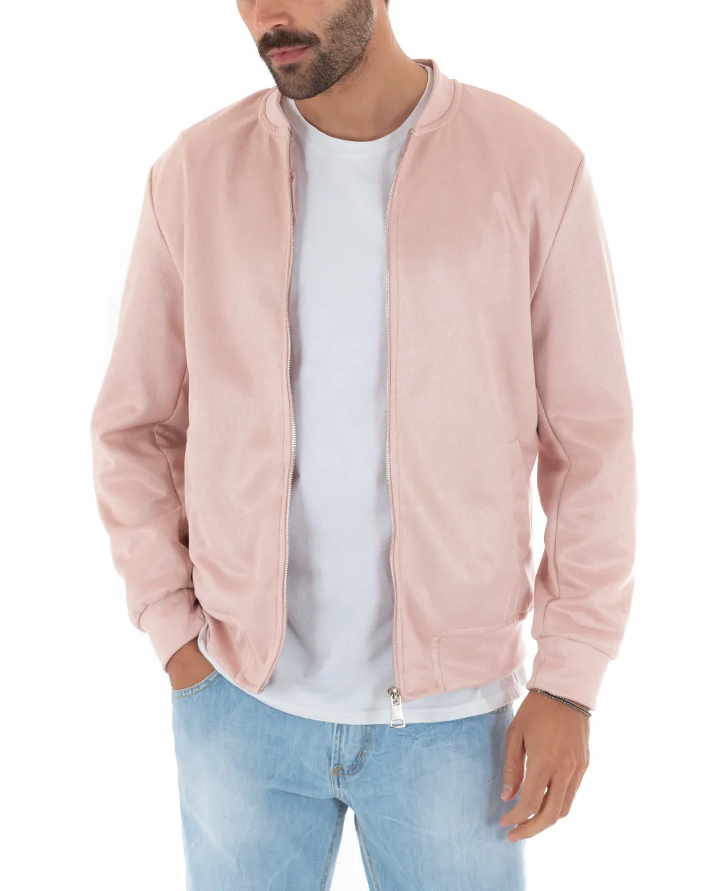 Giubbotto Uomo Bomber Camoscio Tinta Unita Rosa Casual GIOSAL-G2810A