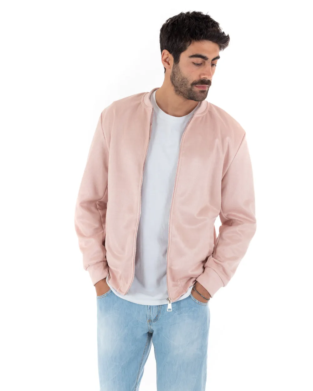 Giubbotto Uomo Bomber Camoscio Tinta Unita Rosa Casual GIOSAL-G2810A