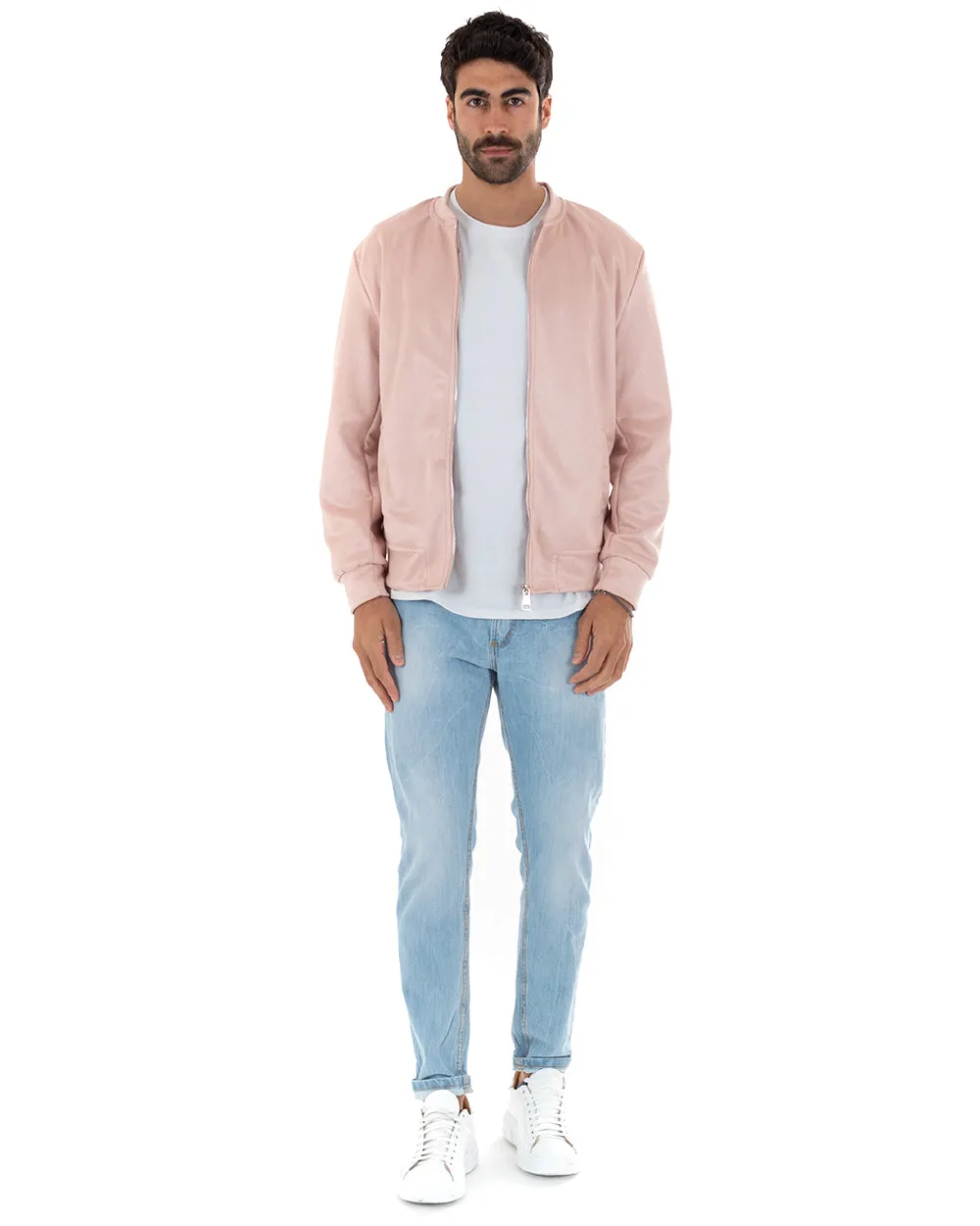 Giubbotto Uomo Bomber Camoscio Tinta Unita Rosa Casual GIOSAL-G2810A