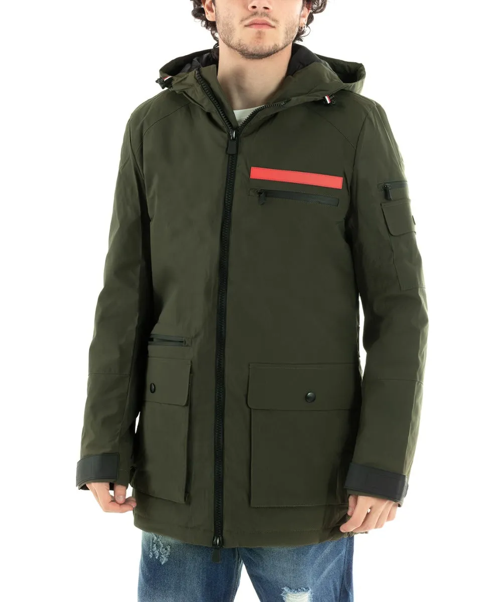 Giubbotto Uomo Bomber Lungo Tessuto Tecnico Tinta Unita Verde GIOSAL-G3002A