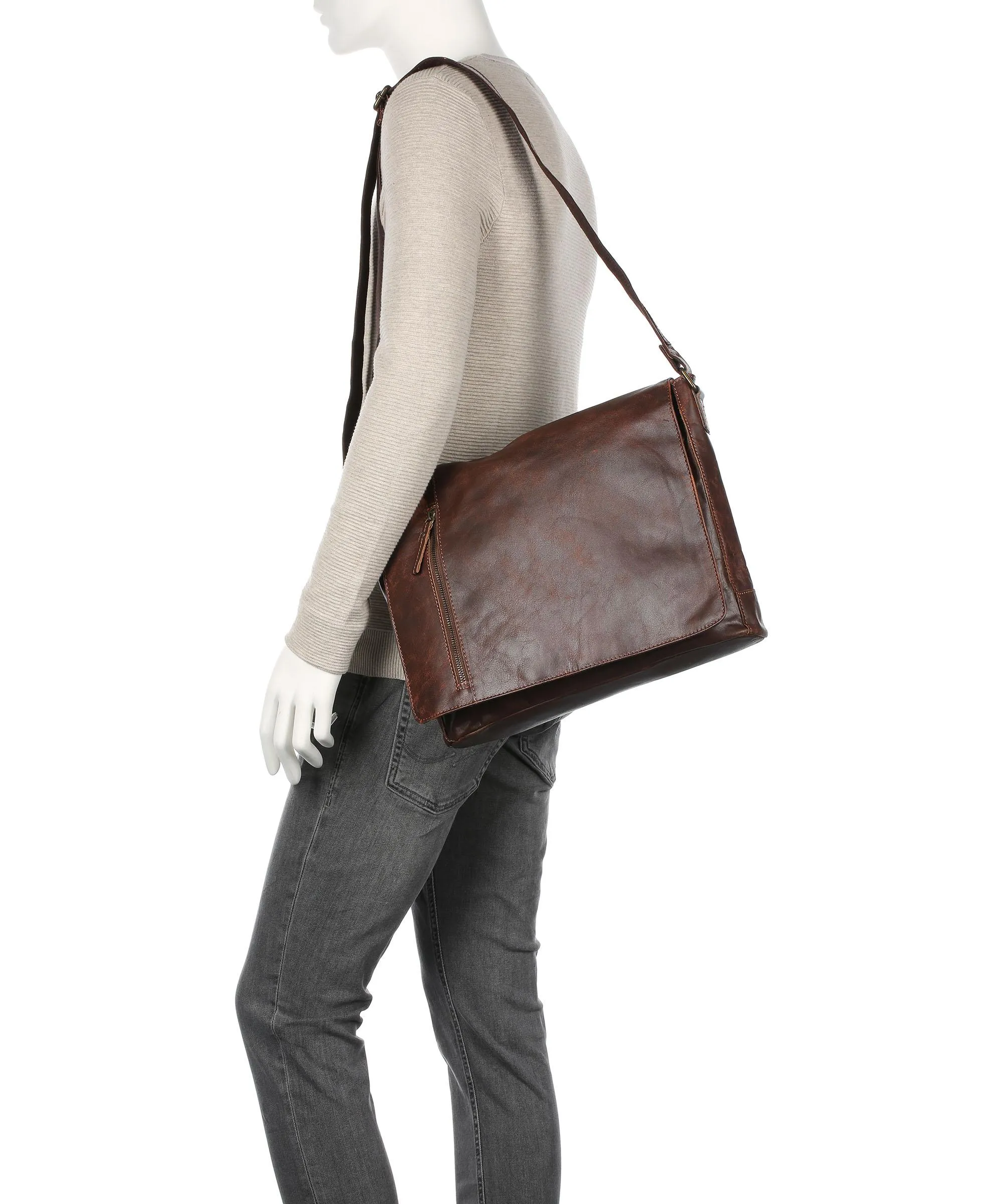  Harold's Crunchy Borsa messenger pelle di bufalo marrone  