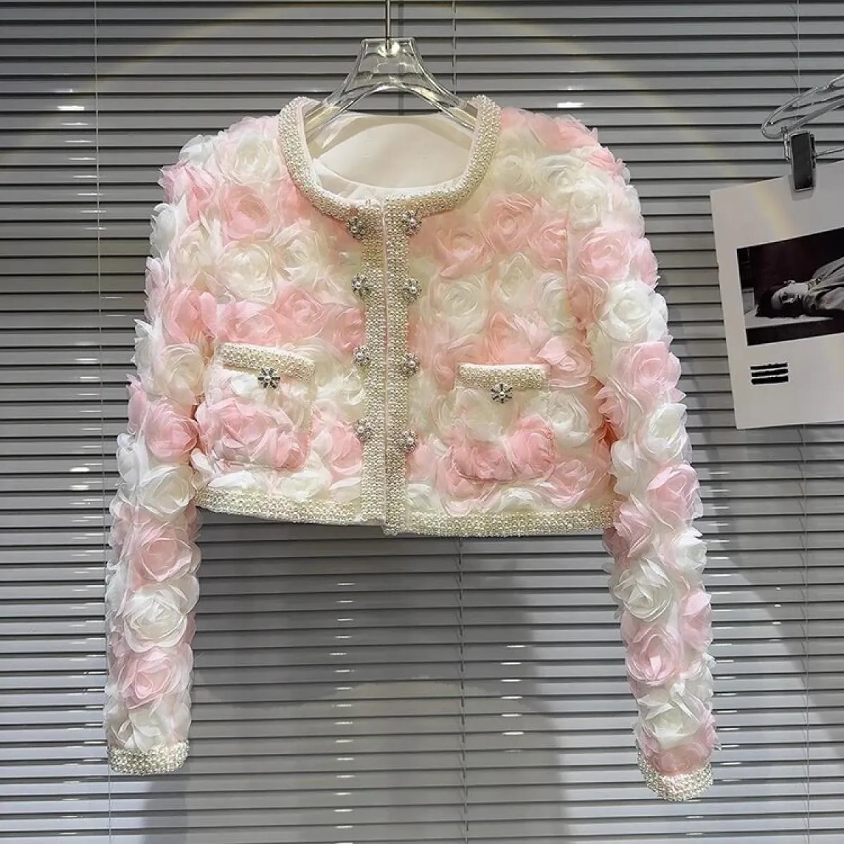 High Street più recente 2023 Autunno Inverno Designer Moda Donna Giacca corta in filato floreale tridimensionale con borchie con