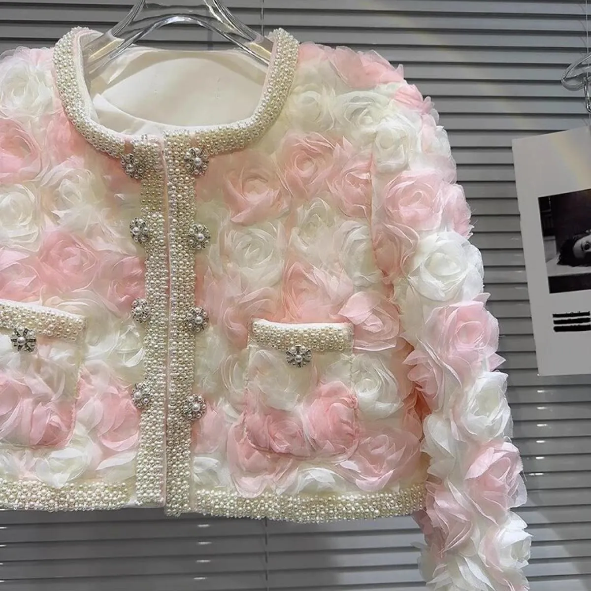 High Street più recente 2023 Autunno Inverno Designer Moda Donna Giacca corta in filato floreale tridimensionale con borchie con