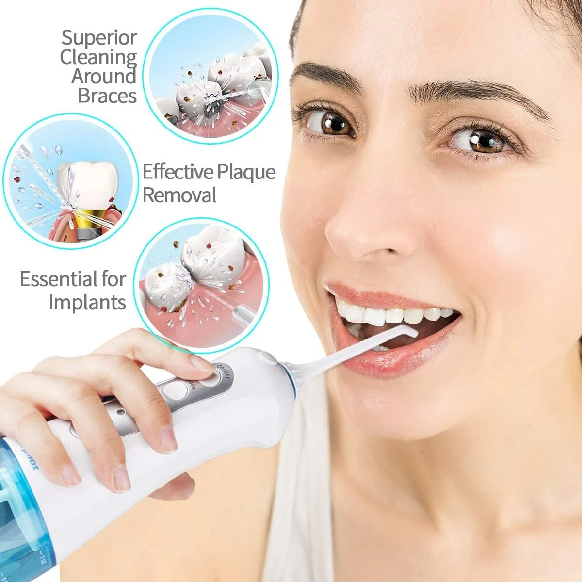 Idropulsore Dentale Portatile 300ml Professionale con 4 Ugelli di Ricambio, 3 Modalità IPX7 Impermeabile Irrigatore Orale Portat