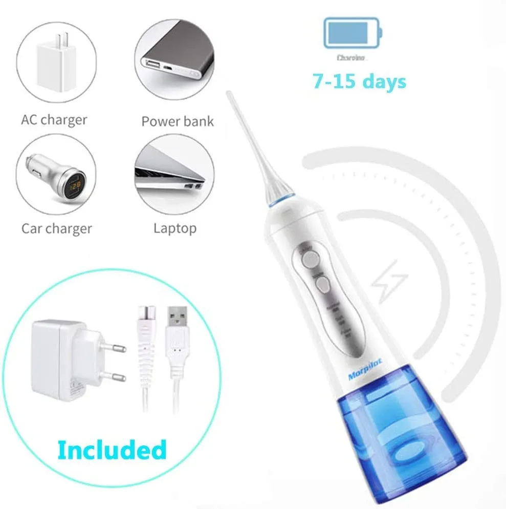 Idropulsore Dentale Portatile 300ml Professionale con 4 Ugelli di Ricambio, 3 Modalità IPX7 Impermeabile Irrigatore Orale Portat
