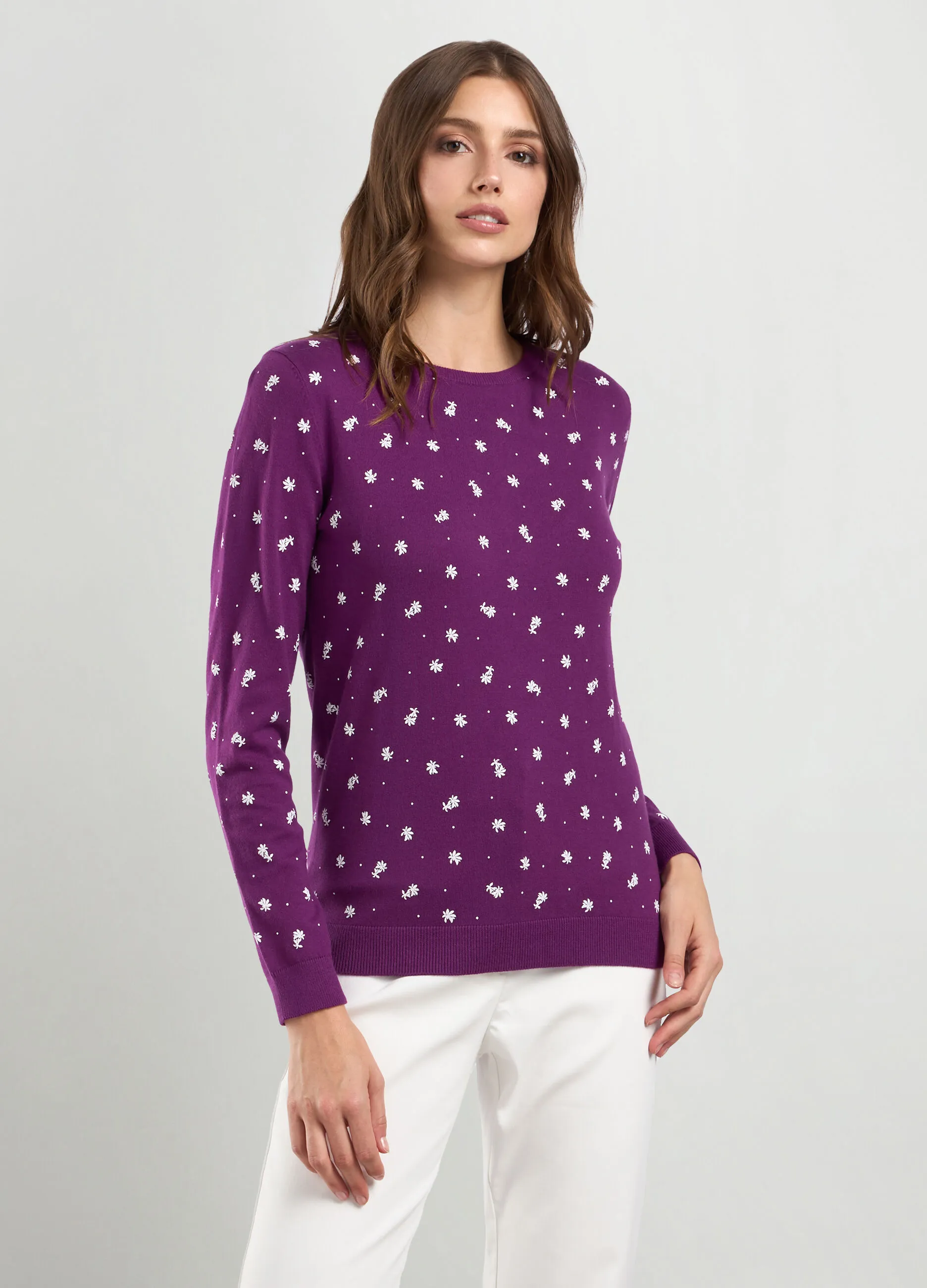 IWIE  Tricot girocollo in misto cotone con stampa donna
