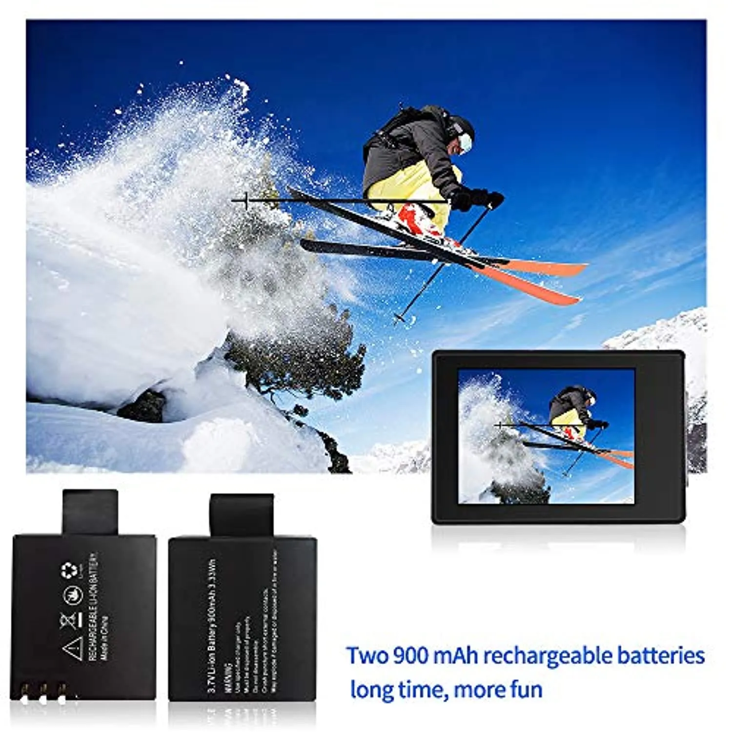 Jadfezy Action Camera 1080P 30fps, Fotocamera Subacquea impermeabile 30M, Sports Cam con due 900mAh Batterie Ricaricabili e Kit 