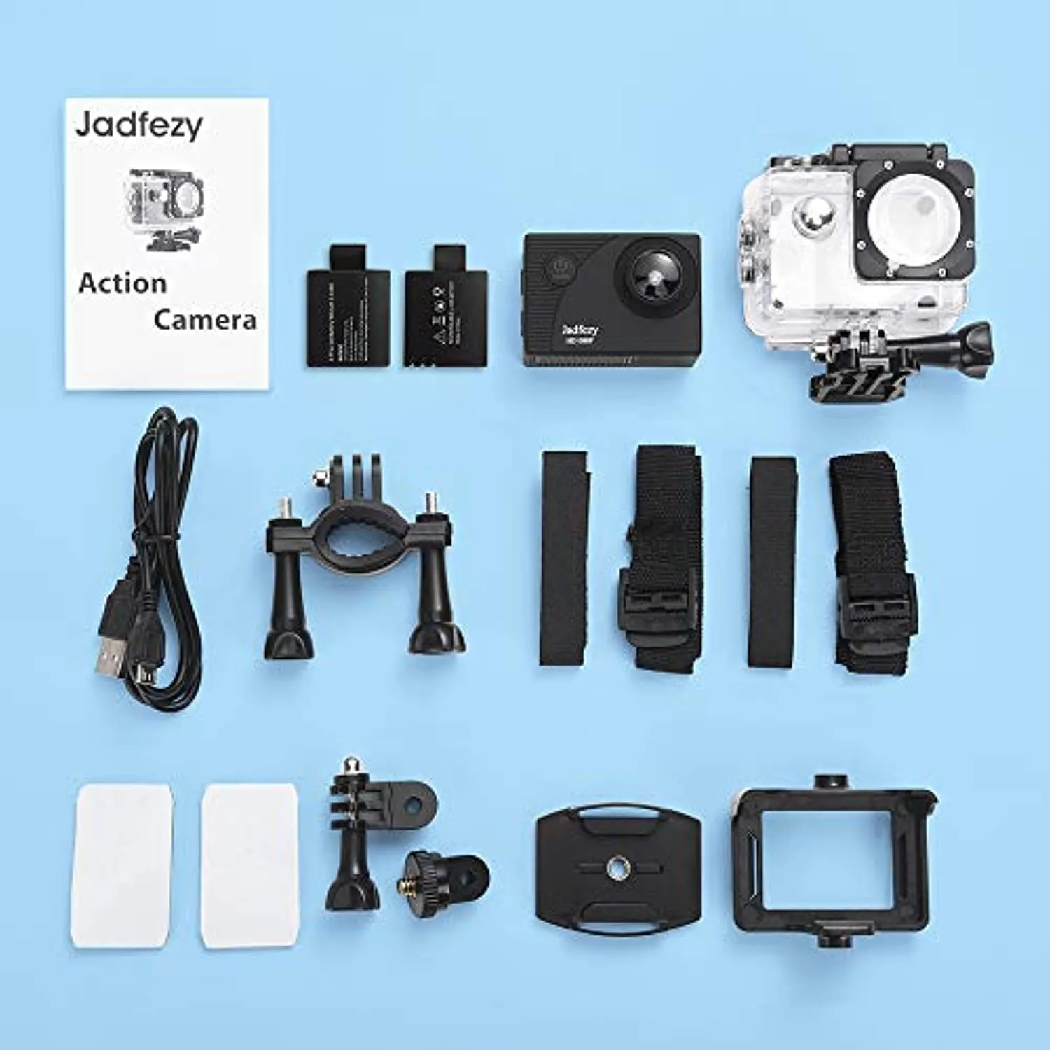 Jadfezy Action Camera 1080P 30fps, Fotocamera Subacquea impermeabile 30M, Sports Cam con due 900mAh Batterie Ricaricabili e Kit 