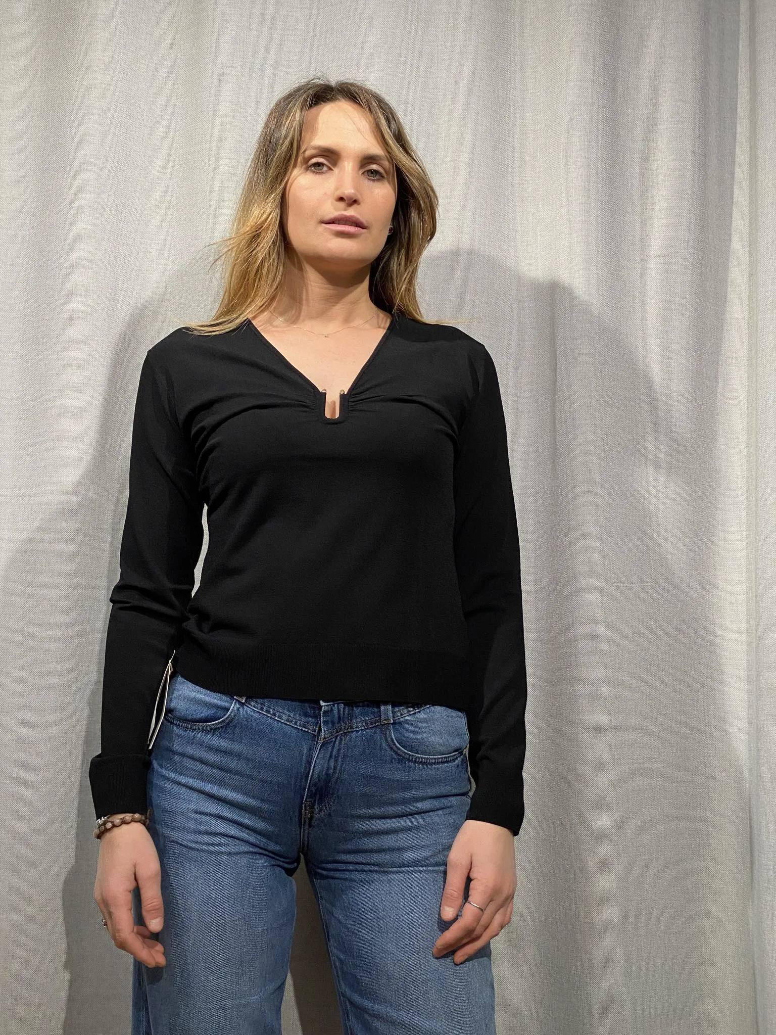 KAOS DONNA maglia manica lunga in filo scollo a goccia QP1NT031