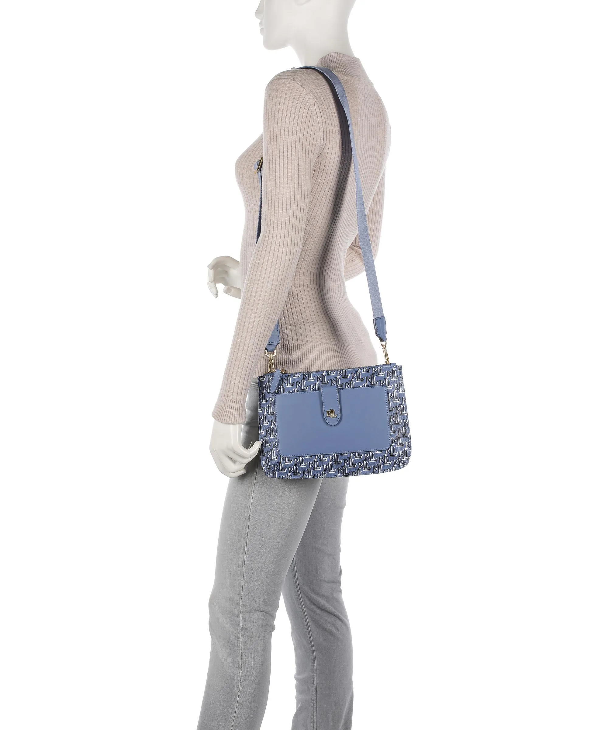  Lauren Ralph Lauren Jamey 27 Borsa a tracolla pelle sintetica, pelle bovina blu-grigio  
