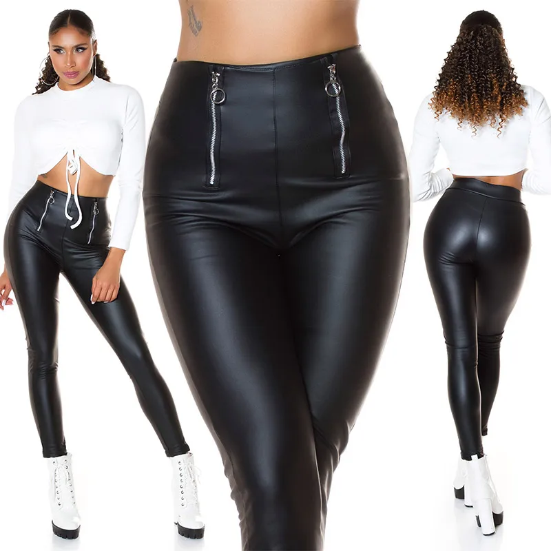 Leggings a vita alta ecopelle LE212 nero