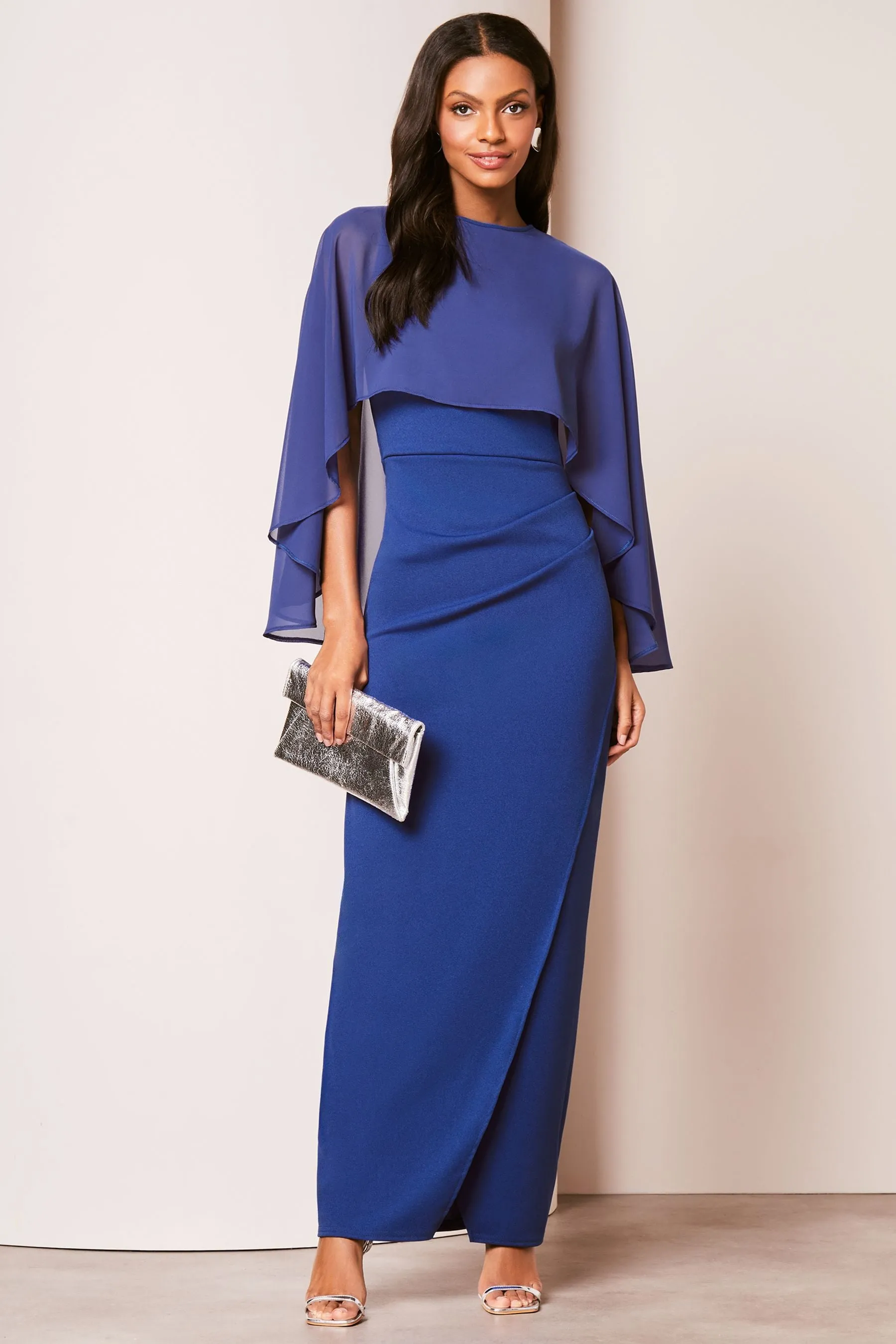 Lipsy - Abito maxi in chiffon a mantella con gonna a portafoglio