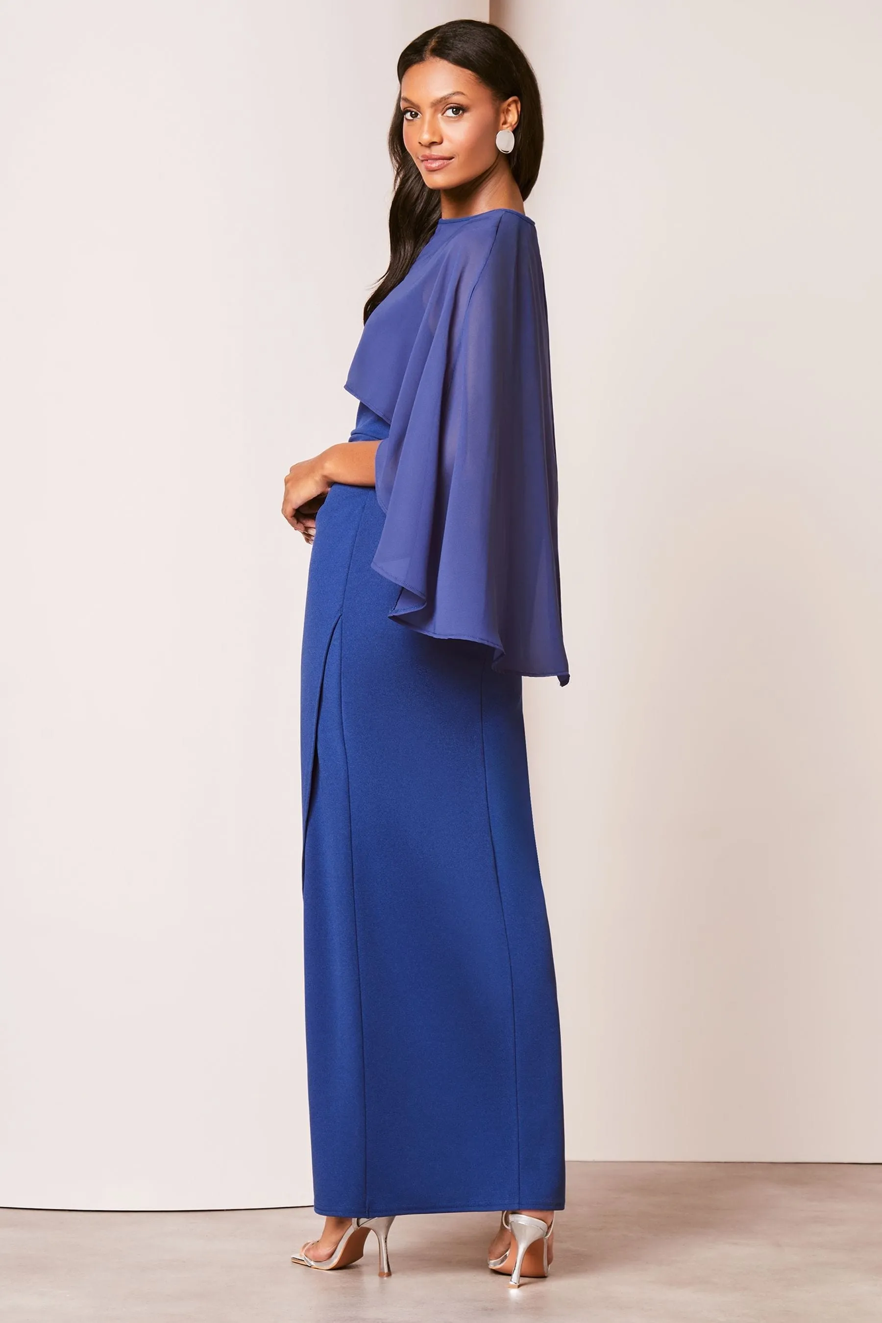 Lipsy - Abito maxi in chiffon a mantella con gonna a portafoglio