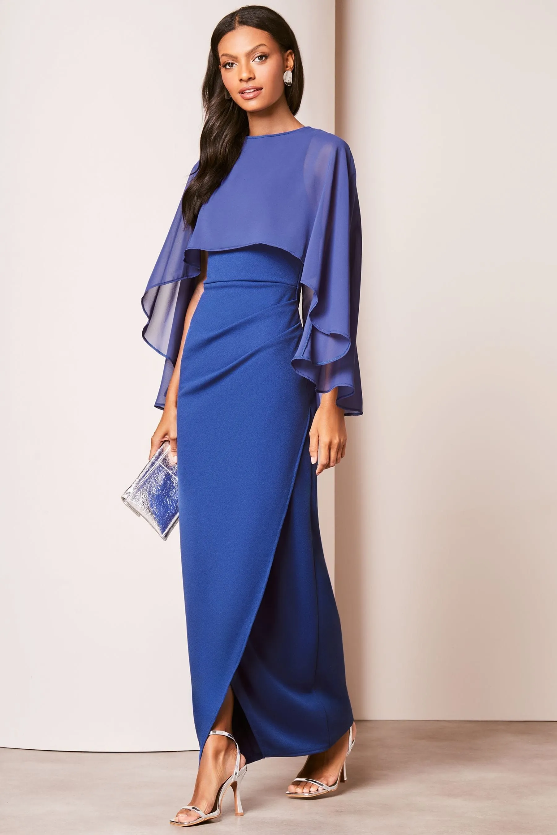 Lipsy - Abito maxi in chiffon a mantella con gonna a portafoglio