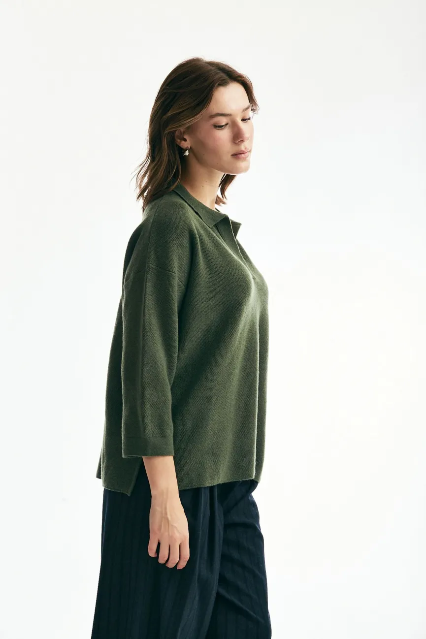 Maglia collo polo in cachemire verde 