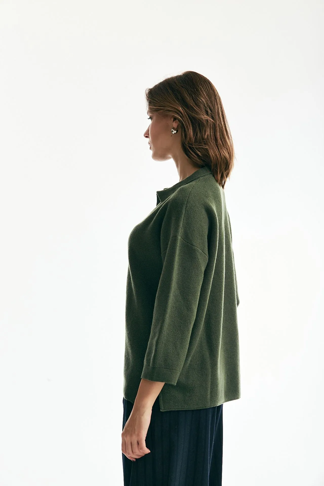 Maglia collo polo in cachemire verde 