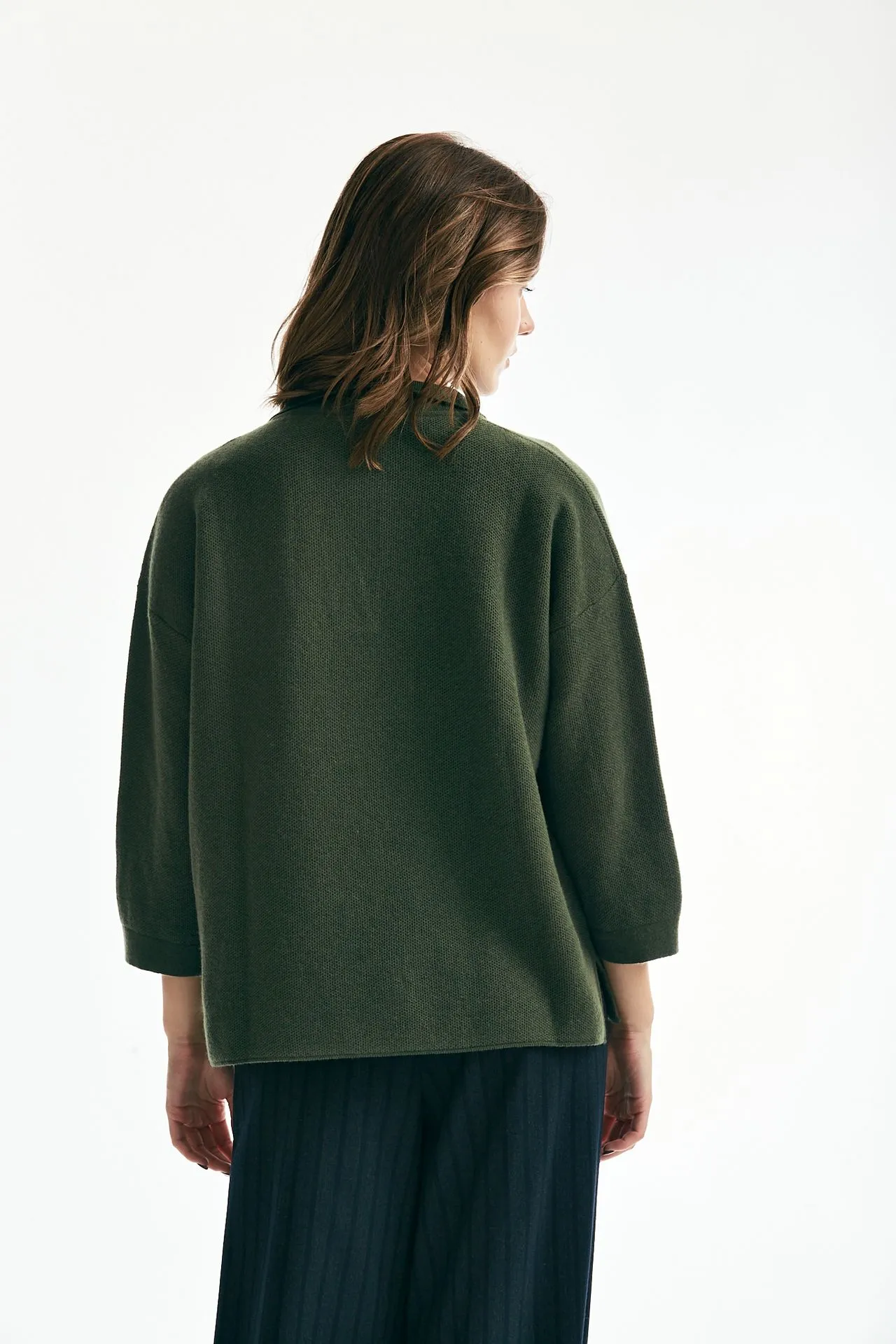 Maglia collo polo in cachemire verde 