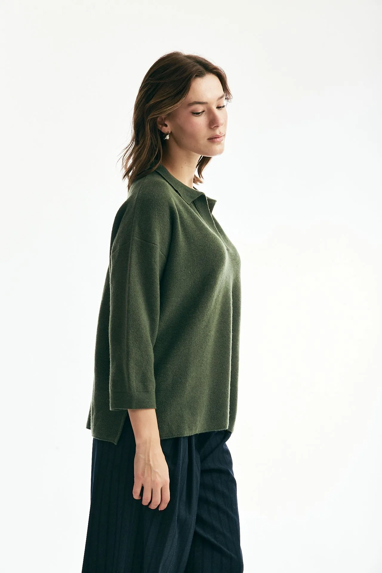Maglia collo polo in cachemire verde 
