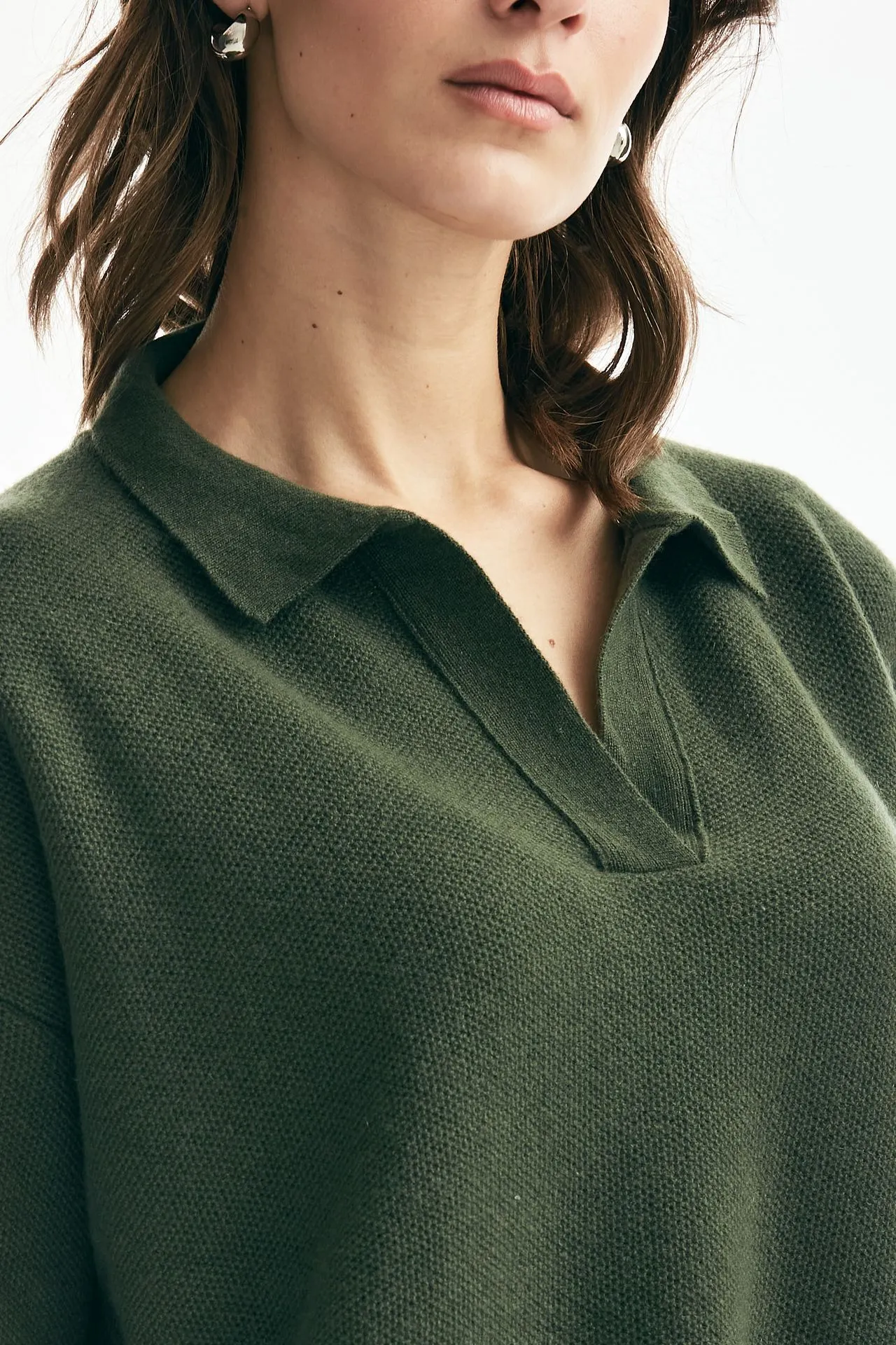 Maglia collo polo in cachemire verde 