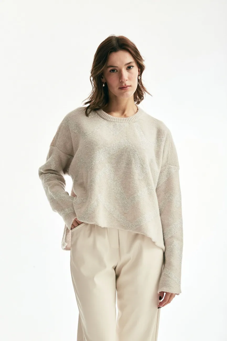 Maglia con micro-paillettes panna 