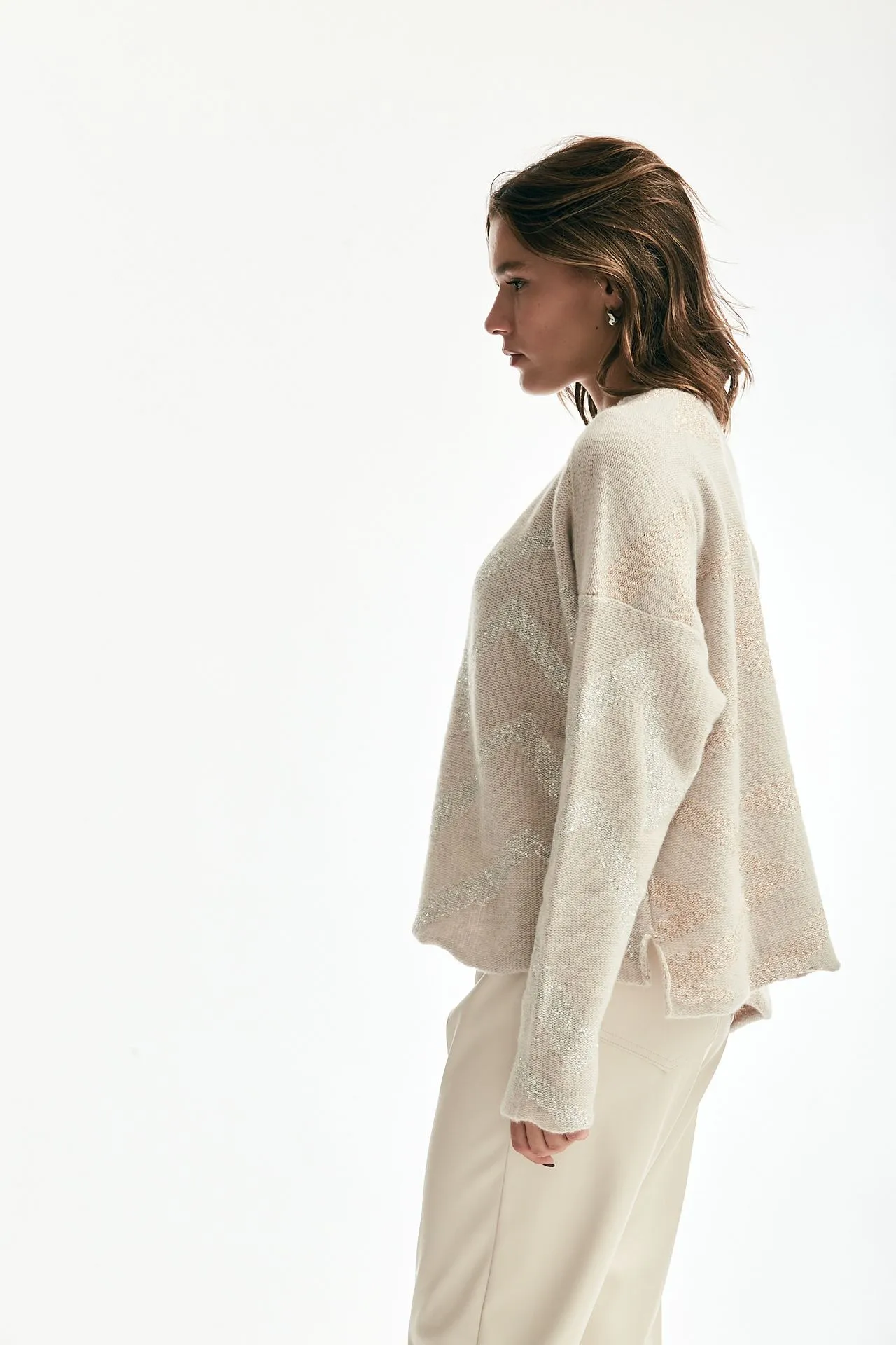 Maglia con micro-paillettes panna 