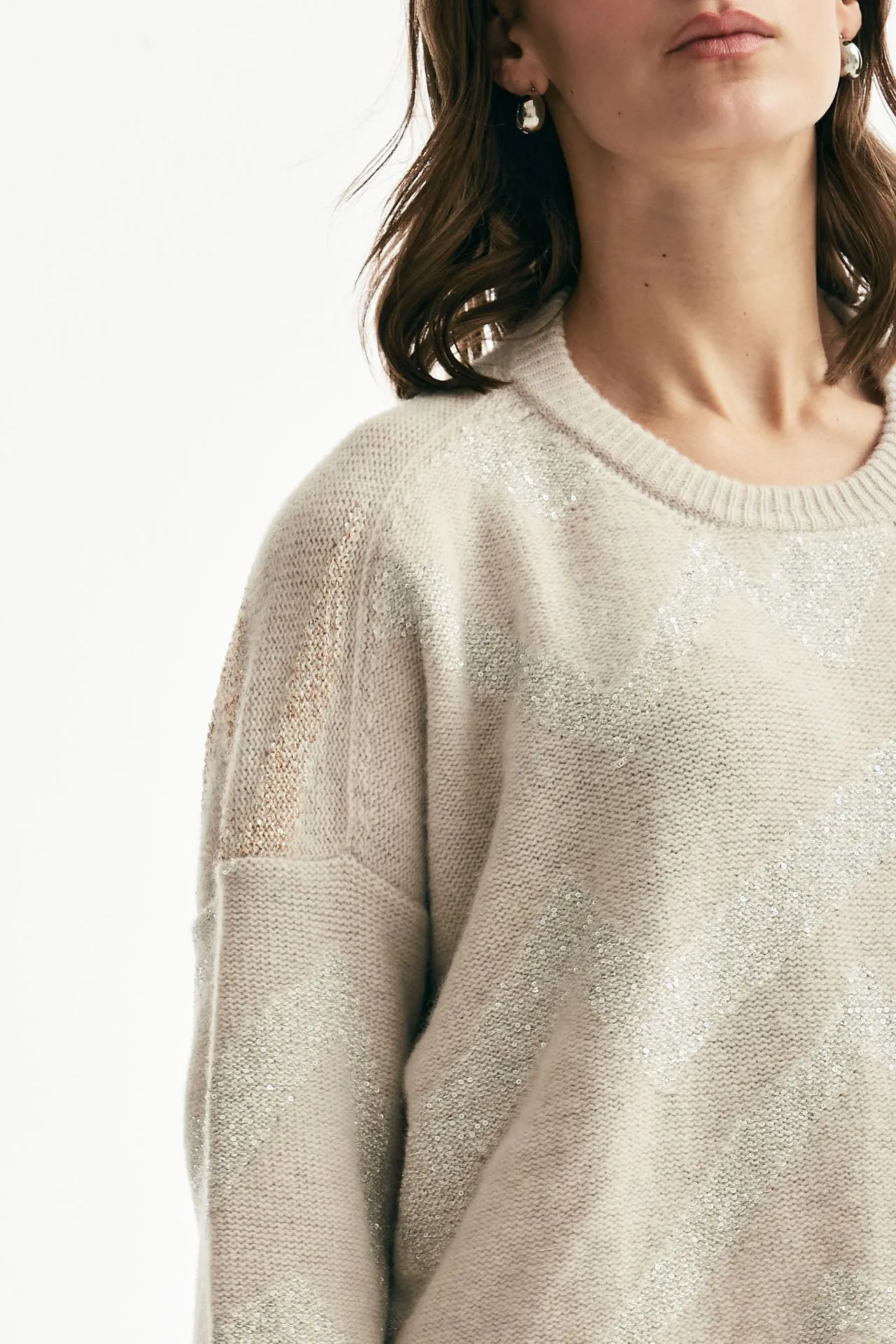 Maglia con micro-paillettes panna 