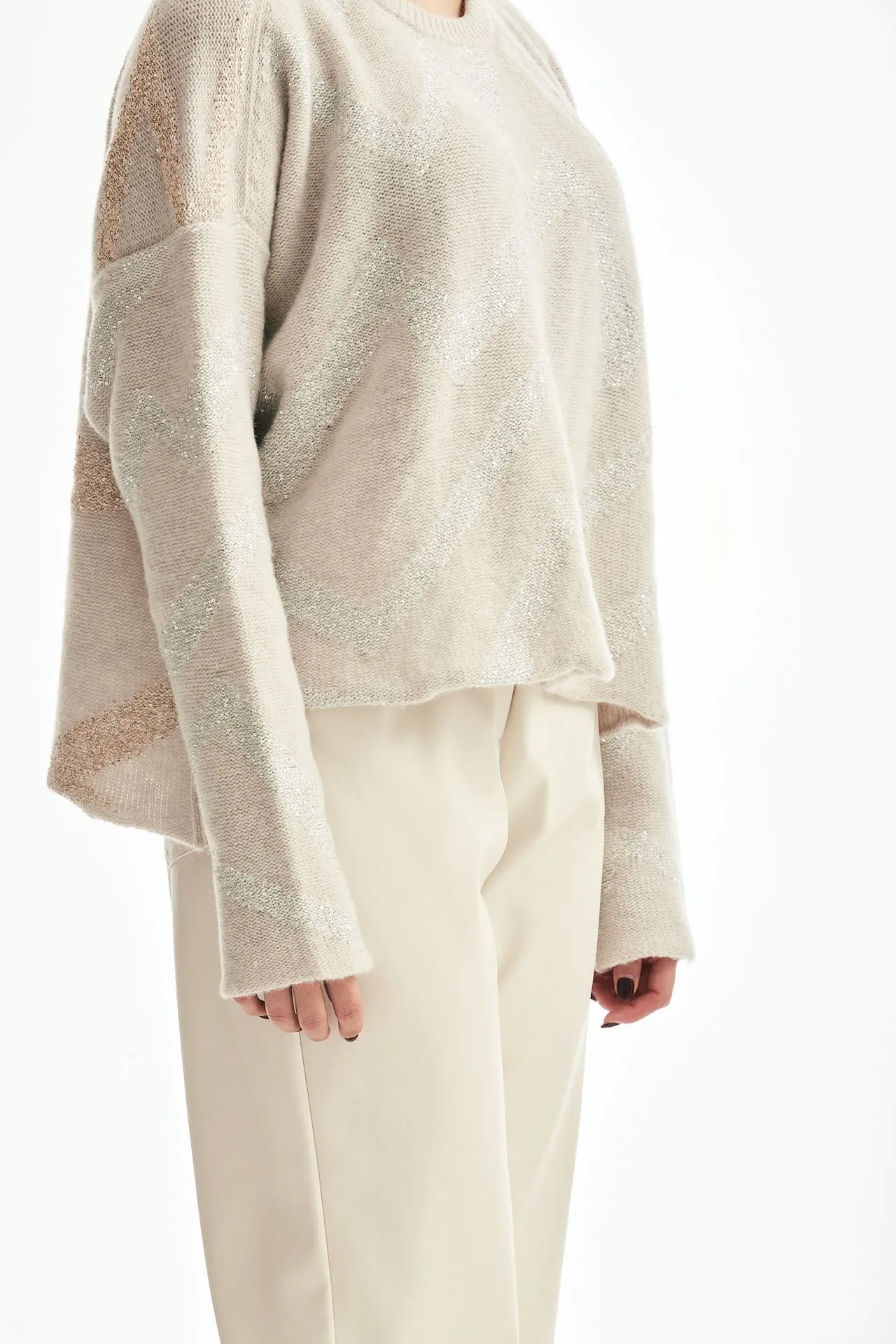 Maglia con micro-paillettes panna 