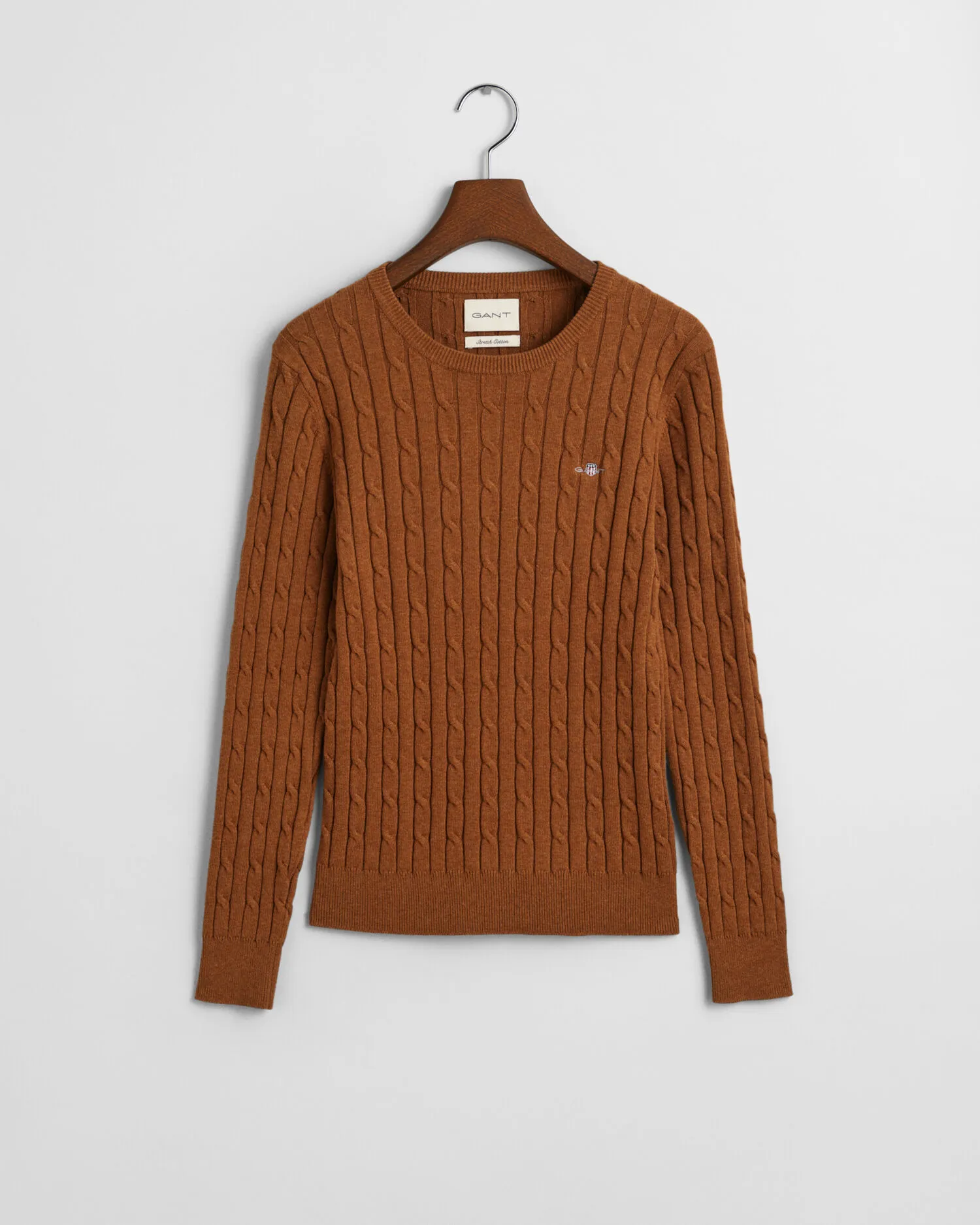 Maglia girocollo in cotone elasticizzato a trecce    