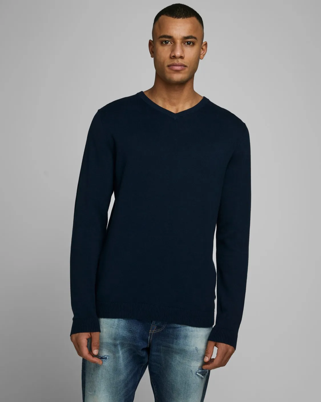 Maglia Jack Jones JJEBASIC KNIT V-NECK NOOS Blue scuro