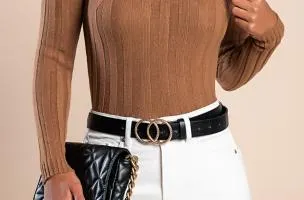 Maglietta in maglia a maniche lunghe, cammello
