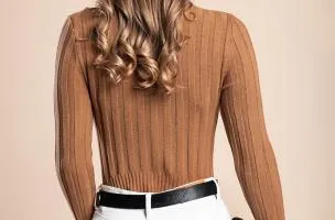 Maglietta in maglia a maniche lunghe, cammello