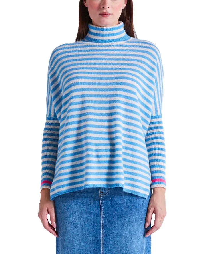 Maglione cashmere righe azzurro