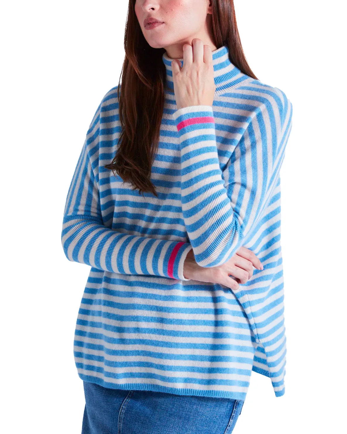 Maglione cashmere righe azzurro