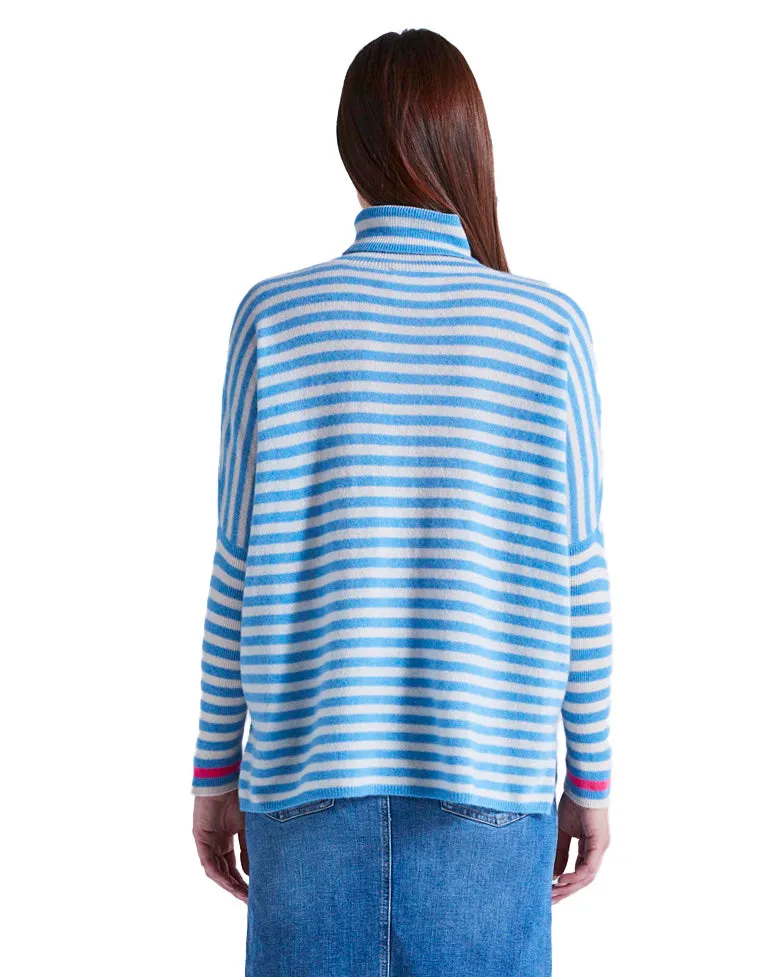 Maglione cashmere righe azzurro