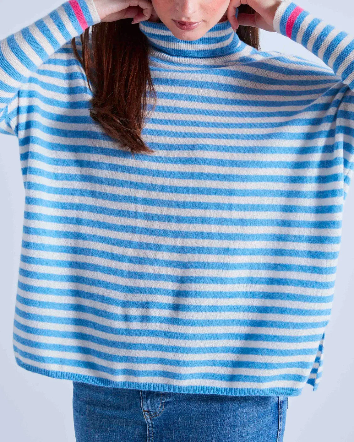Maglione cashmere righe azzurro