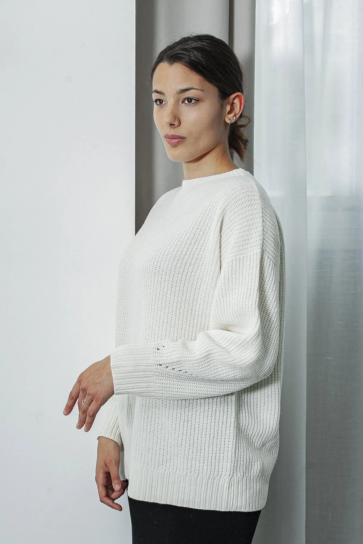Maglione Girocollo Donna - Maglia Oversize in Costa Inglese 100% Pura Lana Vergine Color grigio | Brunella Gori