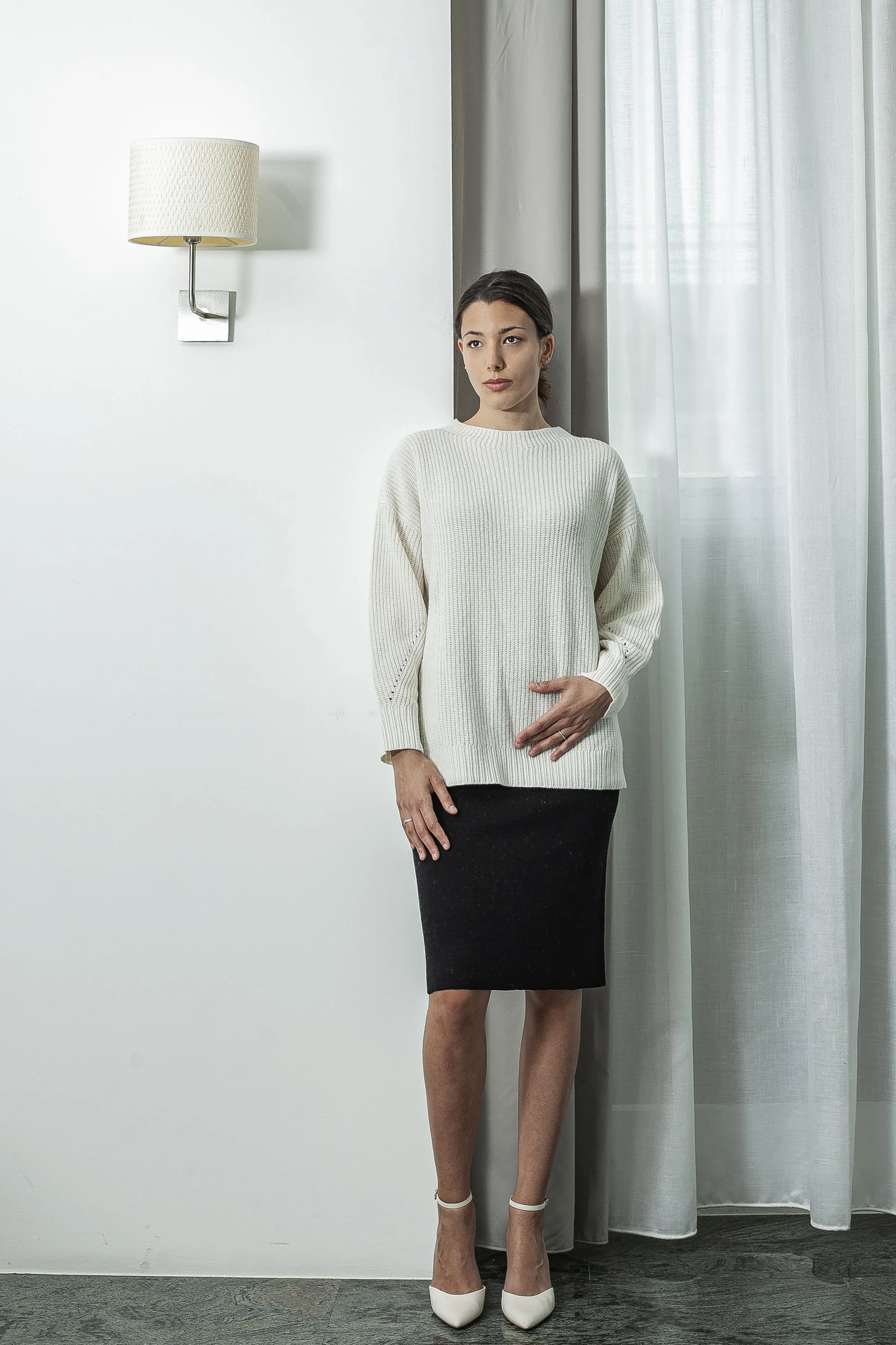 Maglione Girocollo Donna - Maglia Oversize in Costa Inglese 100% Pura Lana Vergine Color grigio | Brunella Gori