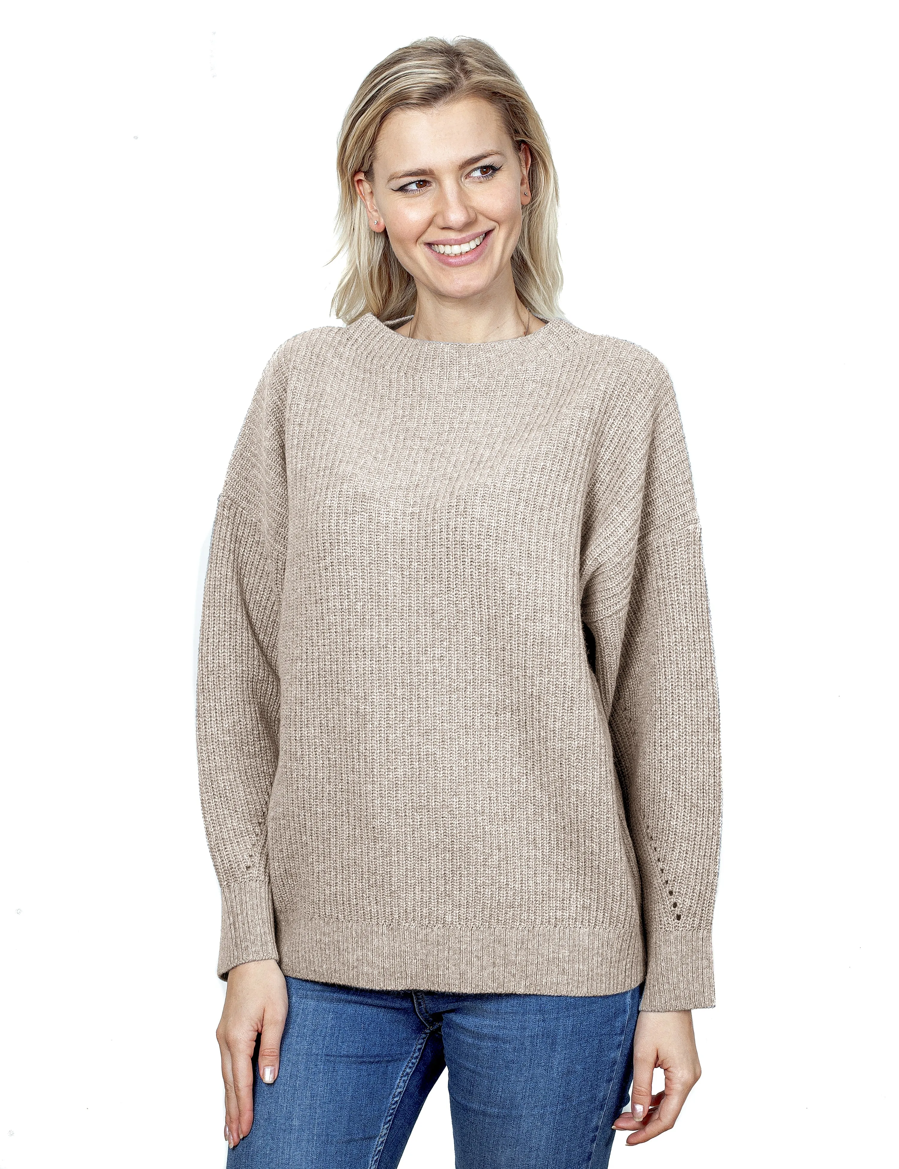 Maglione Girocollo Donna - Maglia Oversize in Costa Inglese 100% Pura Lana Vergine Color grigio | Brunella Gori