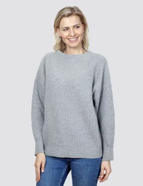 Maglione Girocollo Donna - Maglia Oversize in Costa Inglese 100% Pura Lana Vergine Color grigio | Brunella Gori