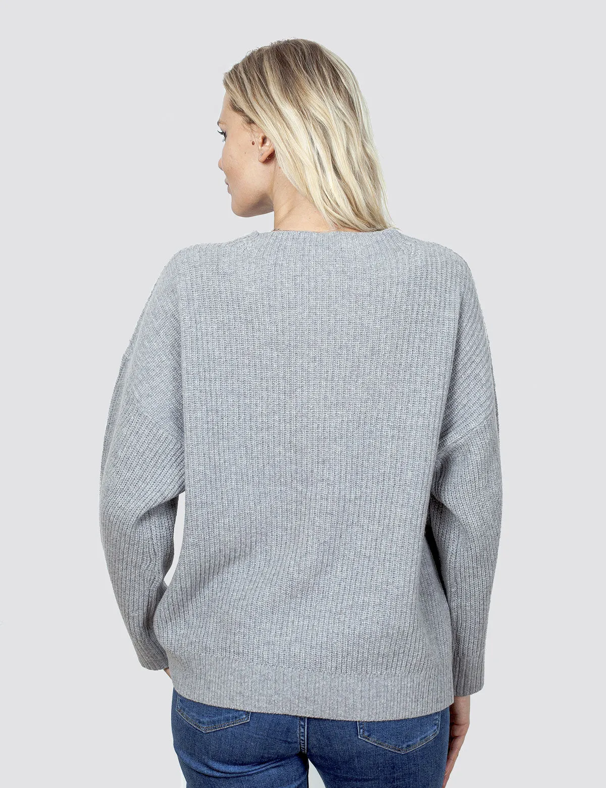 Maglione Girocollo Donna - Maglia Oversize in Costa Inglese 100% Pura Lana Vergine Color grigio | Brunella Gori