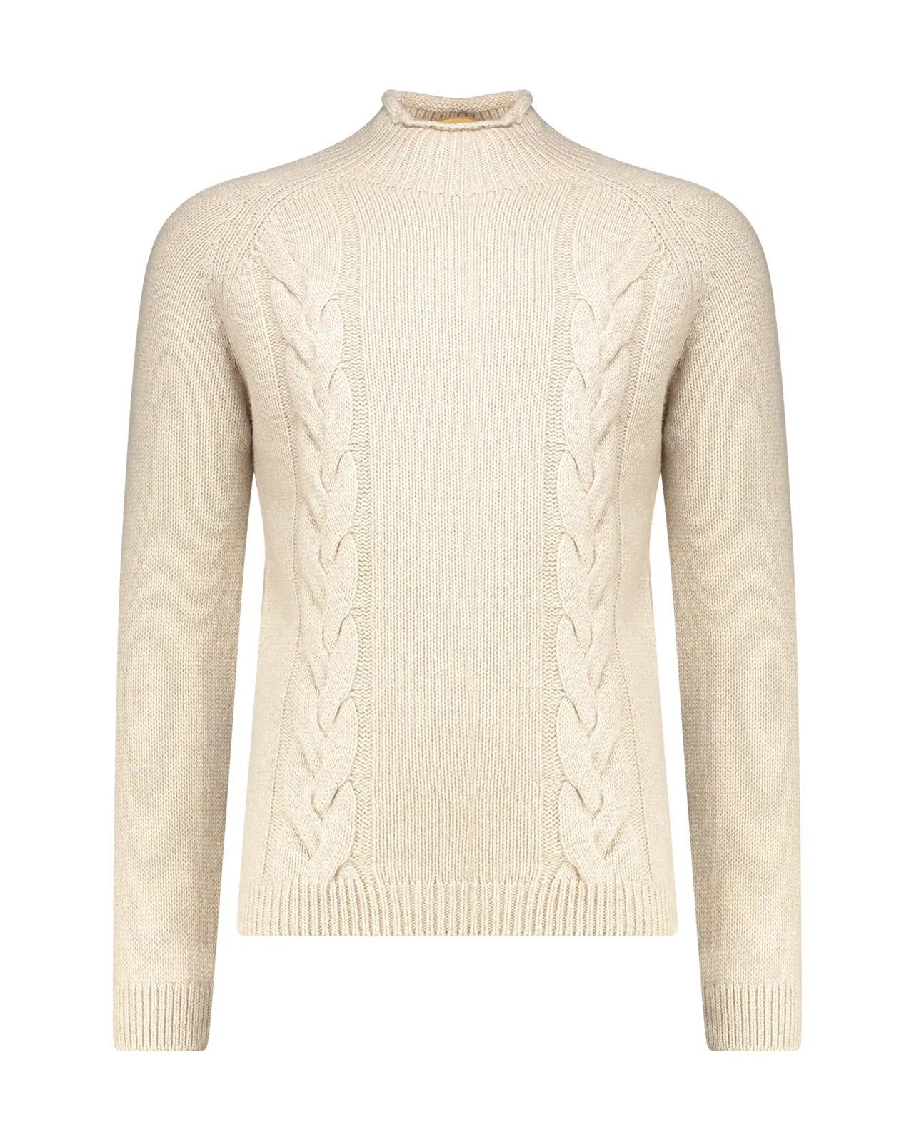 Maglione treccia cashmere beige
