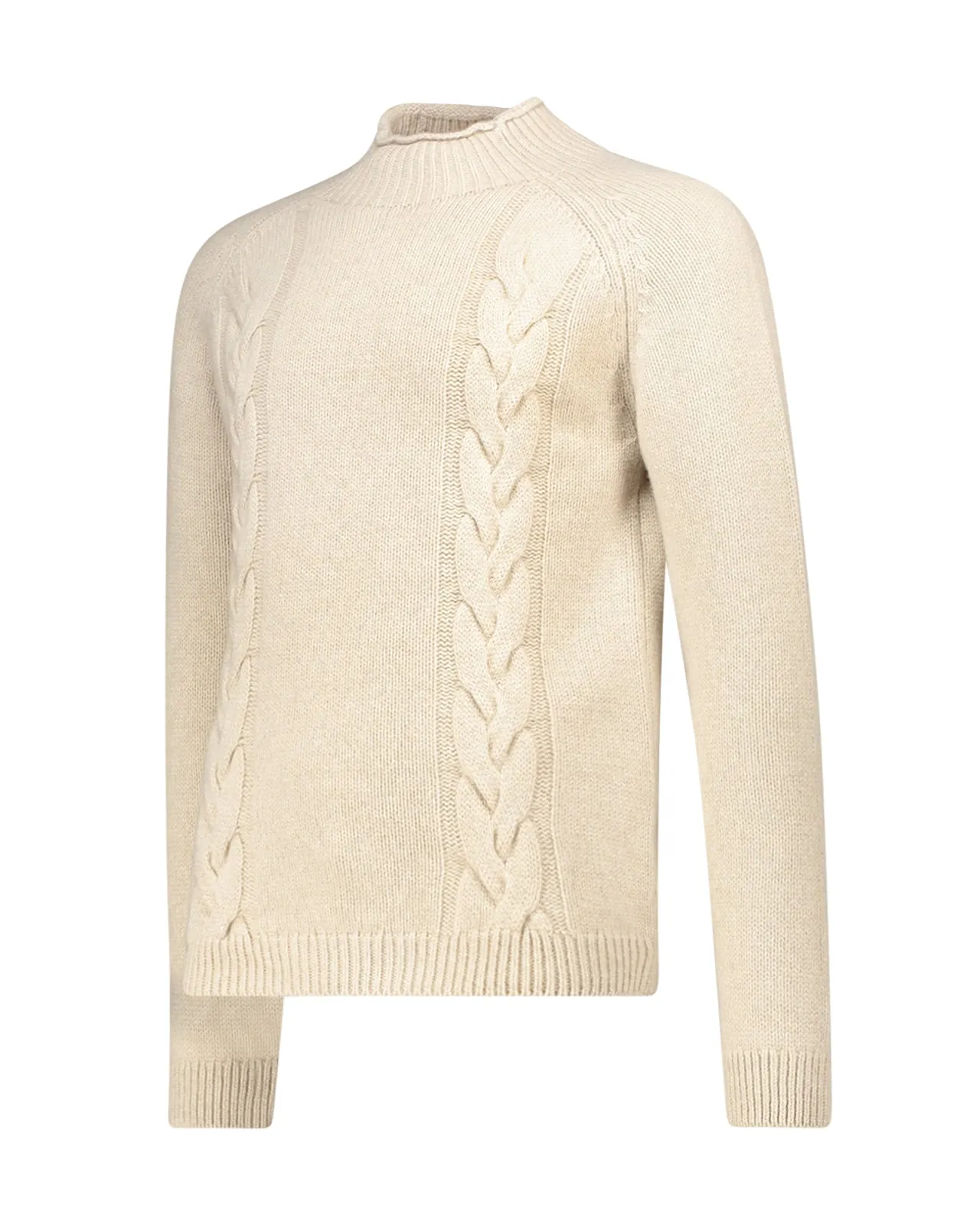 Maglione treccia cashmere beige