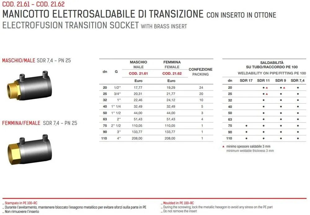 Manicotto Elettrosaldabile di Transizione Diam.32 F Eurostandard 2162160032AA