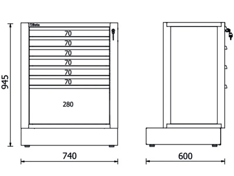 Modulo fisso Beta RSC50 M7 da incasso con 7 cassetti per arredo officina