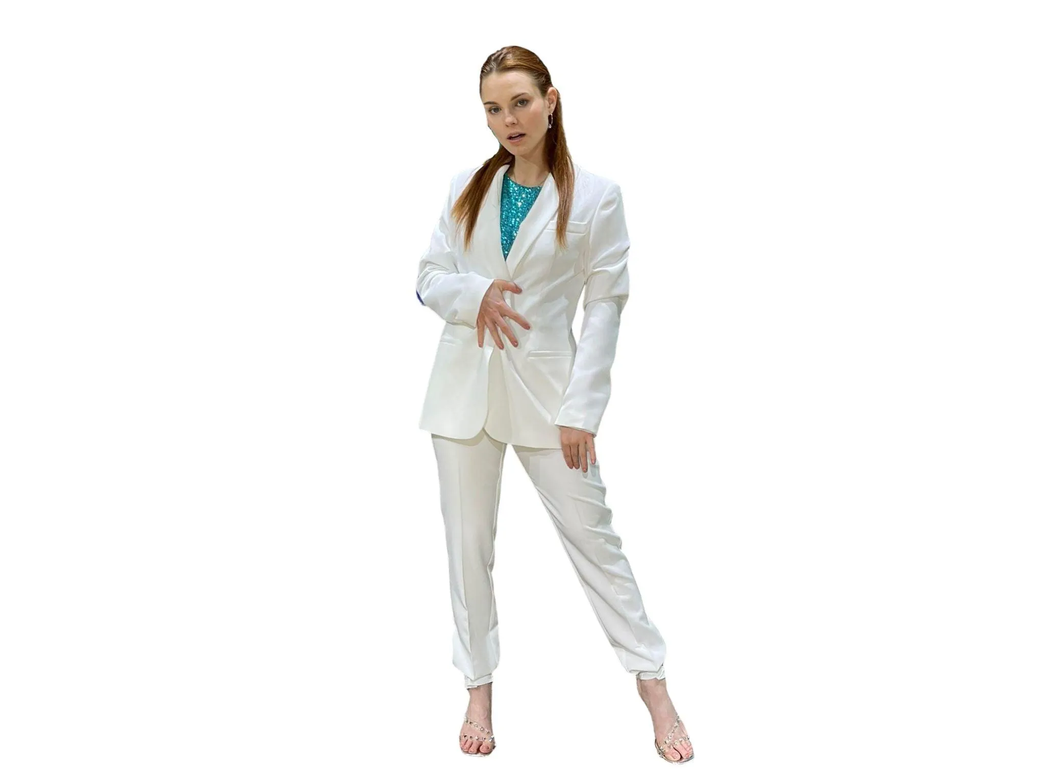 MOTEL Pantalone Sigaretta Elegante Bianco White PE22197